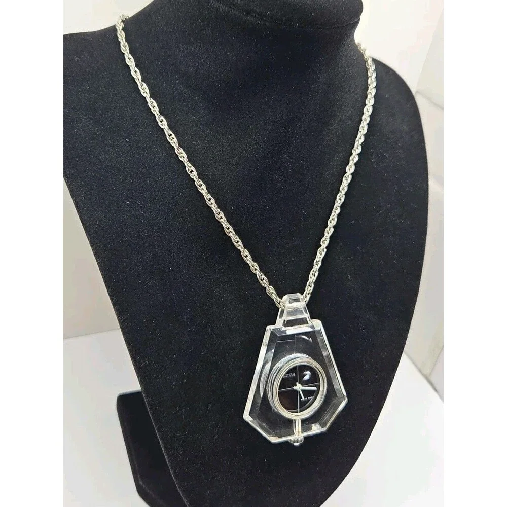 Vintage Sutton Swiss Manual Wind Lucite Plexiglass Pendant Watch MCM 1 Jewel 70s